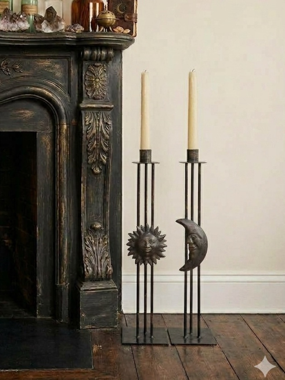 Pair of Vintage 90s Celestial Sun and Moon Tall Candle Holders Whimsigoth New Ag